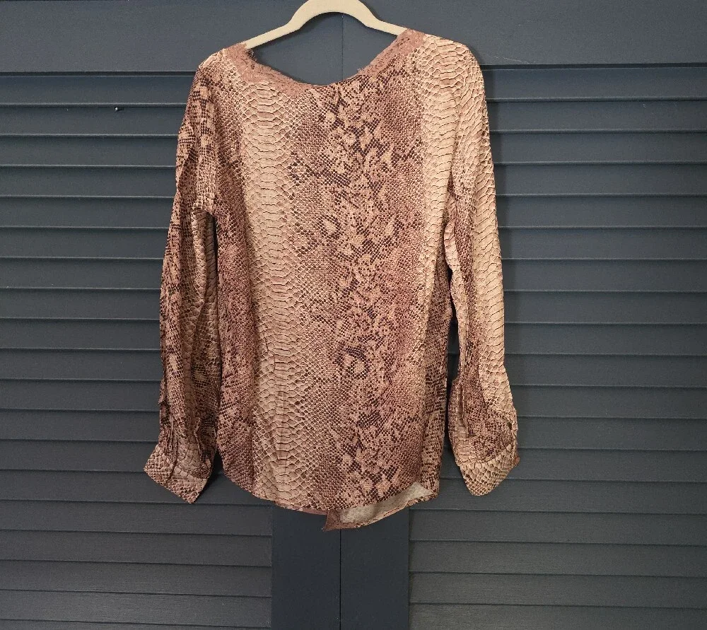SILK Snake-Print Lace-Trim Open Cardigan in Blush Pink